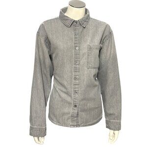 Seven7 Denim Gray Long Sleeve Button Up Shirt Cotton Blend Collar Size Medium